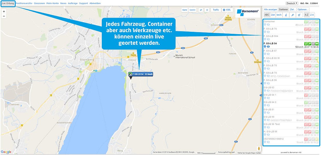 die gps live ortung vom gewuenschten fahrzeug ist jeder zeit moeglich