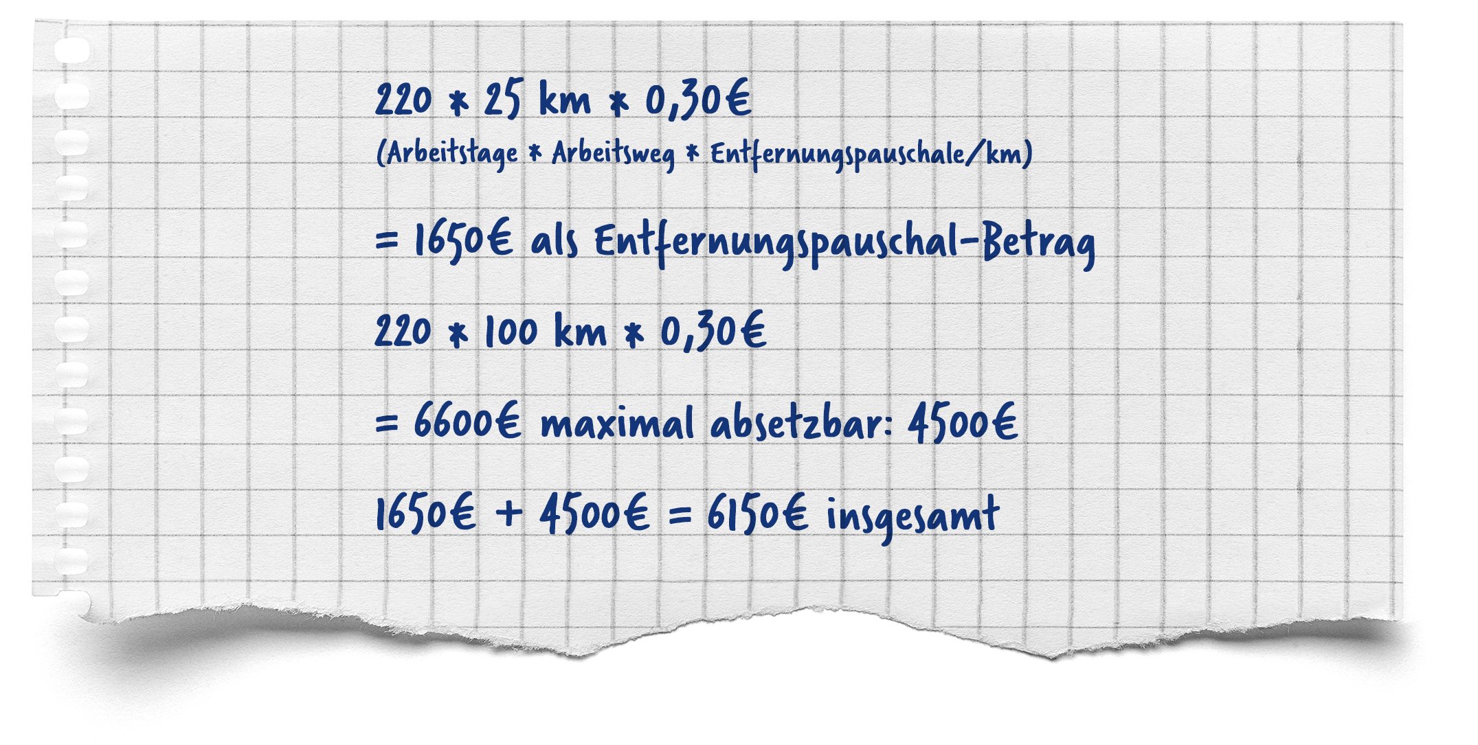 Rechenbeispiel: Entfernungspauschale für einen Arbeitsweg mit verschiedenen Verkehrsmitteln