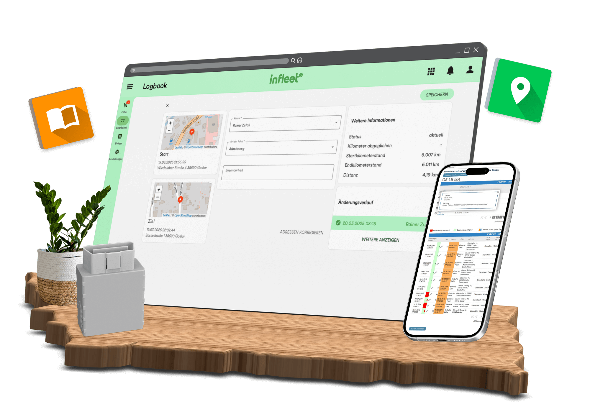 Infleet elektronische Fahrtenbuch‑Software: Logbook‑Funktion auf Desktop und mobil
