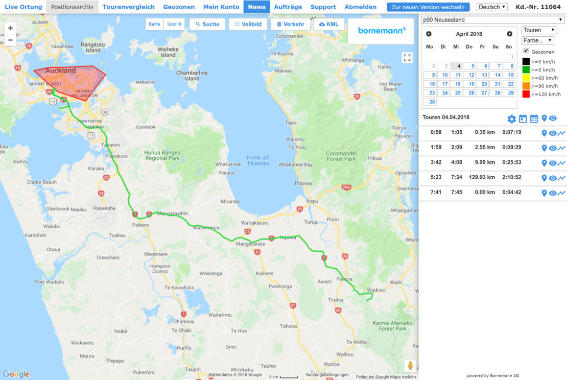 Live Ortung über GPS gibt Überblick der zurückgelegten Route