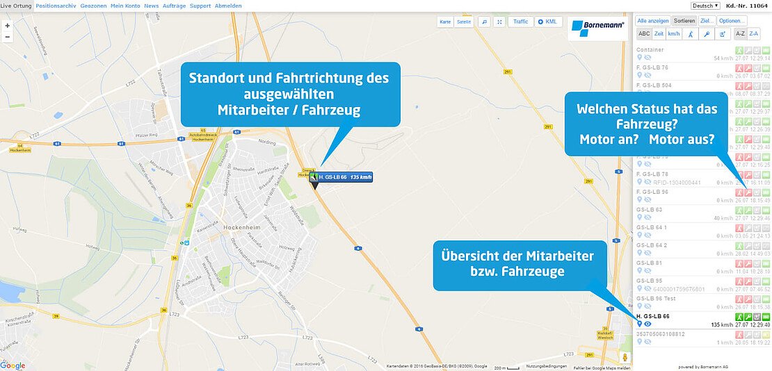 uebersicht der verkehrslage je fahrzeug